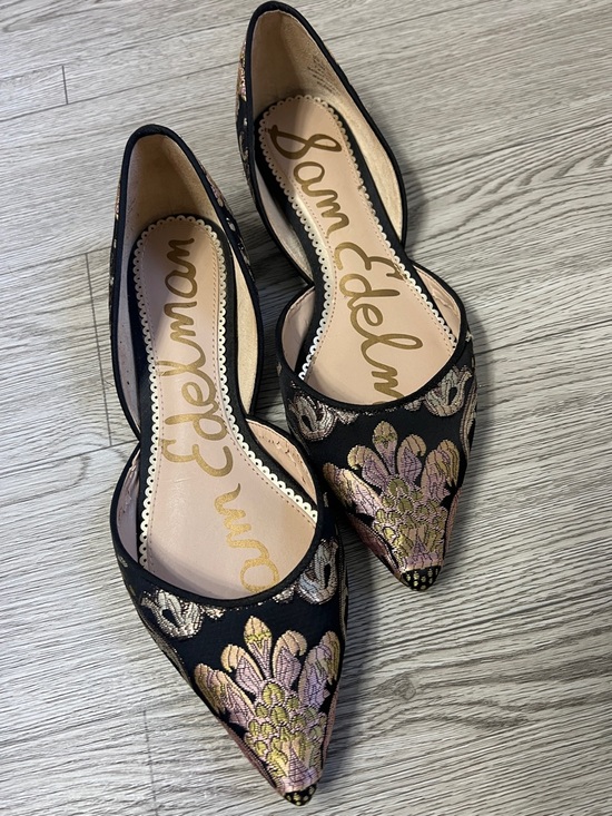 Sam Edelman Shoes - Sam Edelman Black Pointed D'Orsay Flats with Pink and Gold Floral Embroidery